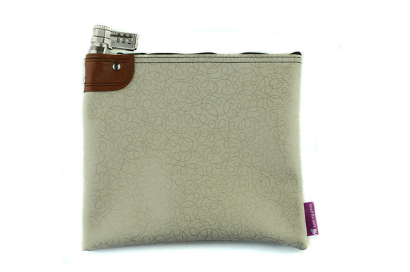 Creme coloured locking bag shown with no accessories. 