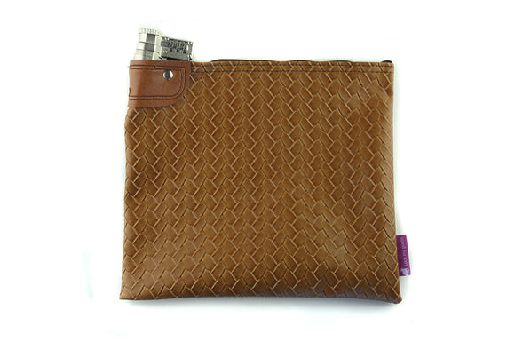 Bourbon, caramel hatch-pattern bag, front view