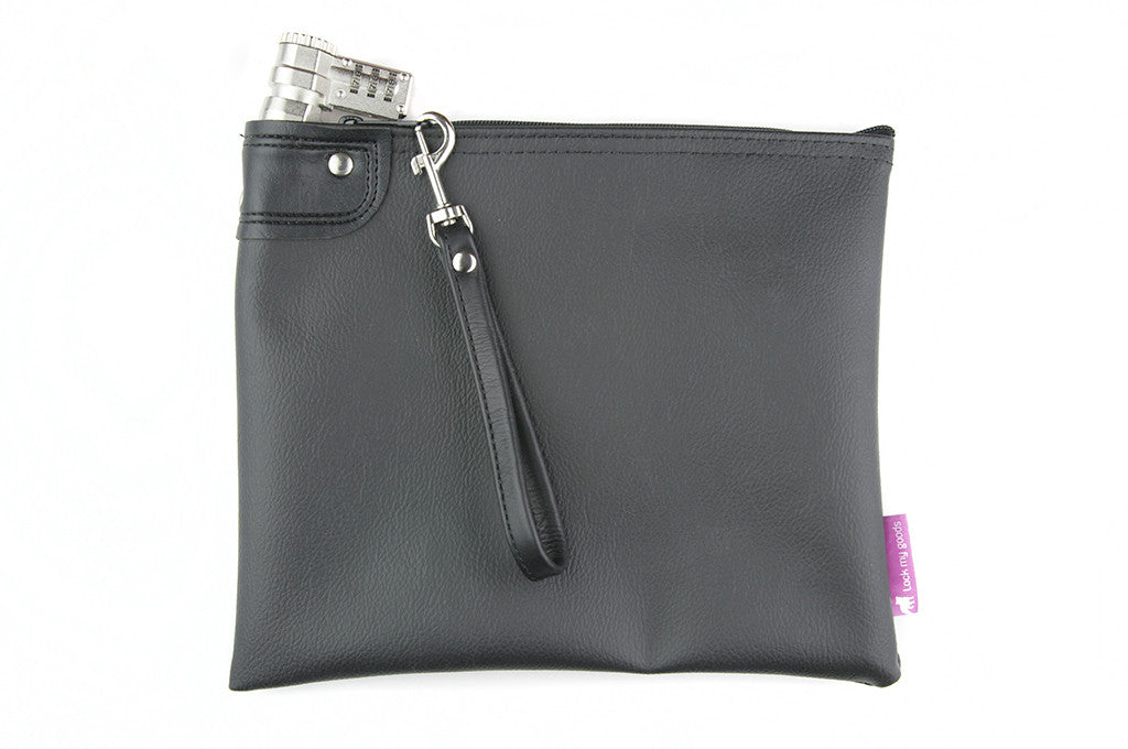 Faux Leather Zippered Wallet with Wrist Strap