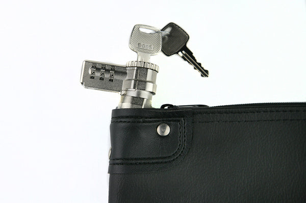 Combination key lock shown with combination lock in open position. 